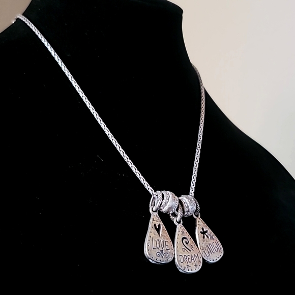 Vintage BRIGHTON Silver Plated Laugh Dream Live Triple Pendant Necklace. - Picture 3 of 7